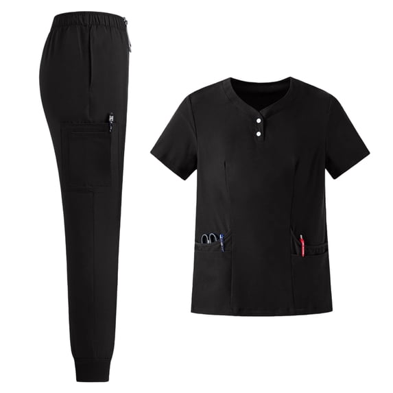 Scrubs for Women Sets with Pockets Nursing Clothes Plus Size Workwear Clinical Top Pants Scrubs for Women Sets Black L