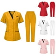 thumbnail image 1 of Scrubs for Women Sets with Pockets Short Sleeve V-Neck Nurses Sets 2PCS Tunic Uniform Clinic Carer V-Neck Protective Clothing Pants Set, 1 of 3