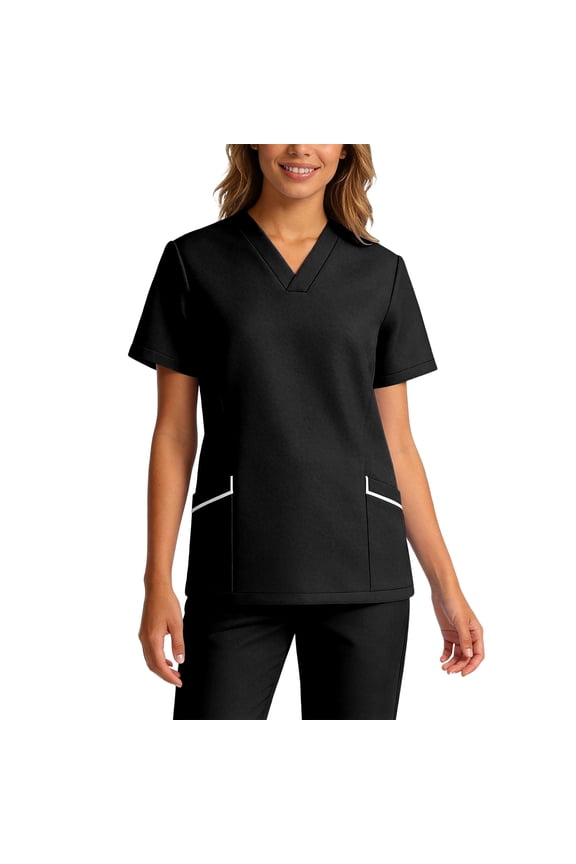 Scrubs for Women Simple Solid Color Short Sleeve V Neck Comfortable Medical Care Scrub Tops