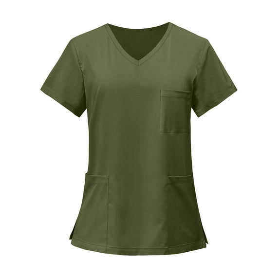 Scrubs for Women, Soft V-Neck Scrub Tops, Stretchy Medical Uniform with Pockets, Breathable & Easy Care Army Green XXL