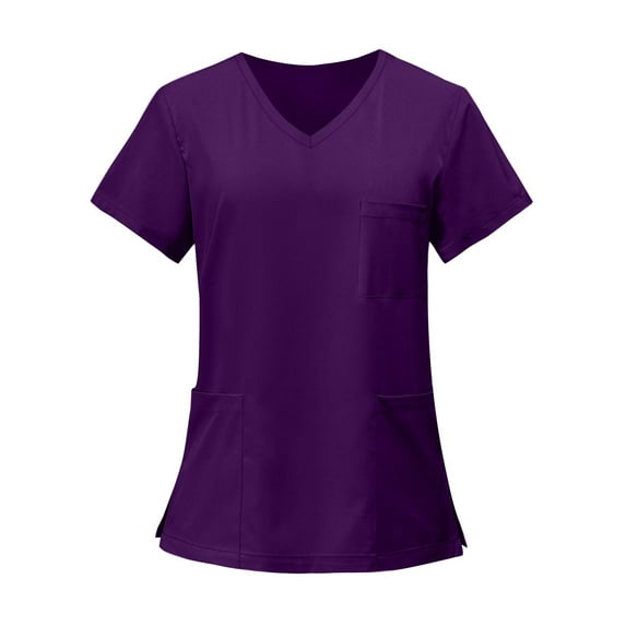 Scrubs for Women, Soft V-Neck Scrub Tops, Stretchy Medical Uniform with Pockets, Breathable & Easy Care Dark Purple S