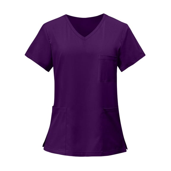 Scrubs for Women, Soft V-Neck Scrub Tops, Stretchy Medical Uniform with Pockets, Breathable & Easy Care Dark Purple S