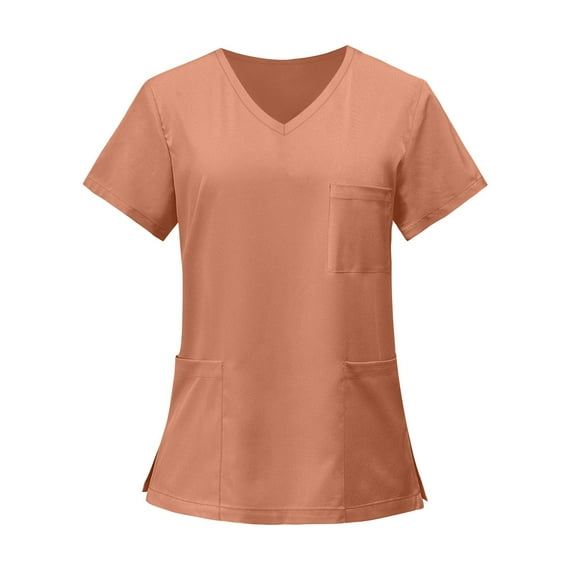 Scrubs for Women, Soft V-Neck Scrub Tops, Stretchy Medical Uniform with Pockets, Breathable & Easy Care Orange M
