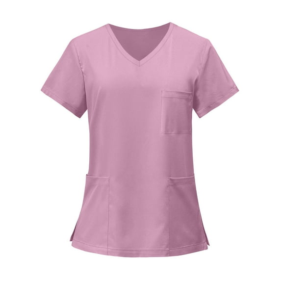 Scrubs for Women, Soft V-Neck Scrub Tops, Stretchy Medical Uniform with Pockets, Breathable & Easy Care Purple M