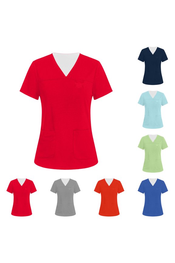 Scrubs for Women Stretch Scrubs Holiday Medical Uniforms Nurse Shirt with 3 Pockets Hot Pink XXL