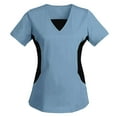 thumbnail image 1 of Scrubs for Women Stretch Short Sleeve V Neck Color Block Nurse Tops Working Uniform Nursing Top Workwear, 1 of 2
