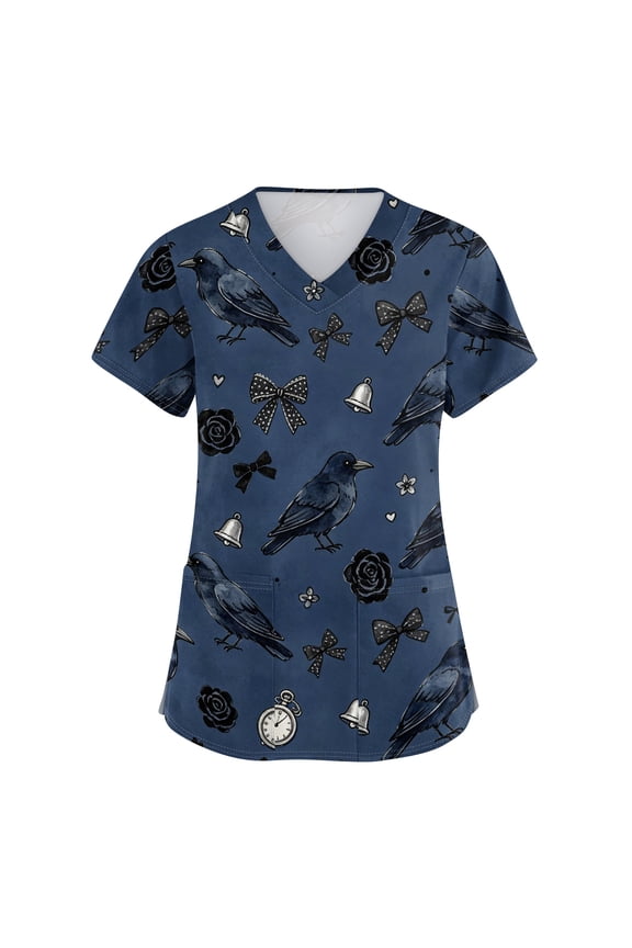 Scrubs for Women Top Cartoon Graphic Design Short Sleeve V Neck Soft Scrub Work Shirts