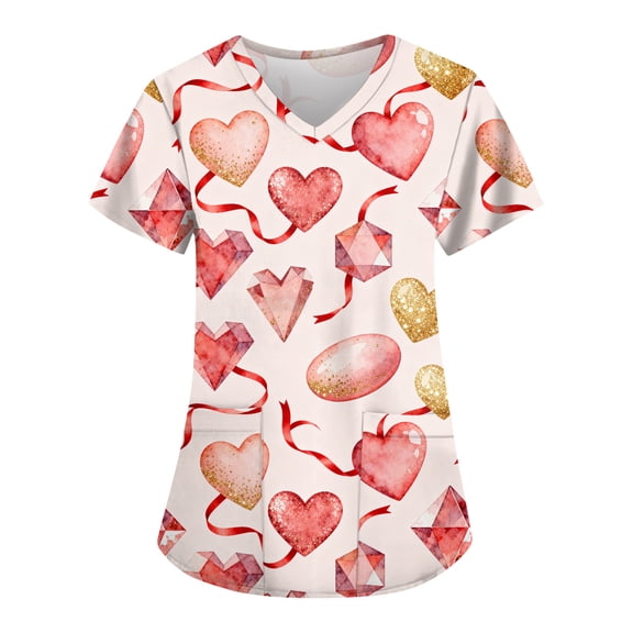 Scrubs for Women Tops Animal Print Shirt V Neck Cartoon Pattern Short Sleeve Nursing Uniform with Pockets 2025 Hot Pink XXL