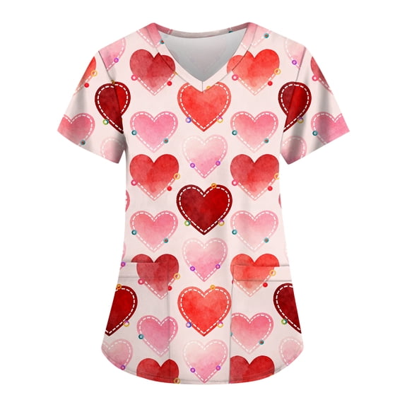 Scrubs for Women Tops Animal Print Shirt V Neck Cartoon Pattern Short Sleeve Nursing Uniform with Pockets 2025 Pink 3XL