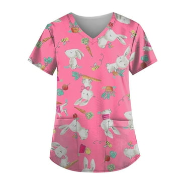 Scrubs for Women Tops Short Sleeve Summer Working Scrub Casual Crop V Neck Cozy