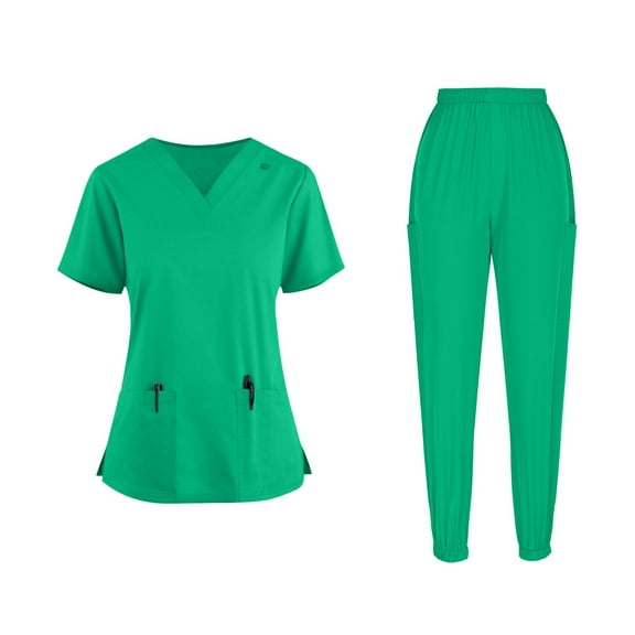 Scrubs for Women Two Piece Set V Neck Short Sleeve Top And Straight Leg joggers Pants Nursing Uniform Set with Pockets