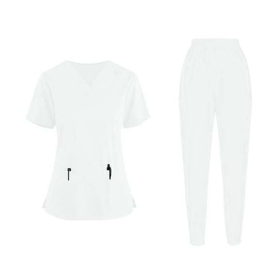 Scrubs for Women Two Piece Set V Neck Short Sleeve Top And Straight Leg joggers Pants Nursing Uniform Set with Pockets