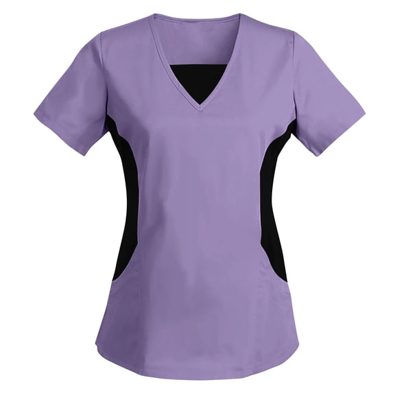 2025 Color Block Scrub Nursing Tops Womens V Neck T Shirts Nurse Uniform Classic Workwear Casual Tunic Top