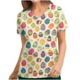 thumbnail image 1 of Scrubs for Women V Neck Short Sleeve Easter Scrub Tops Cute Funny Printed Working Medical Uniform with 2 Pockets, Beige, L, 1 of 4