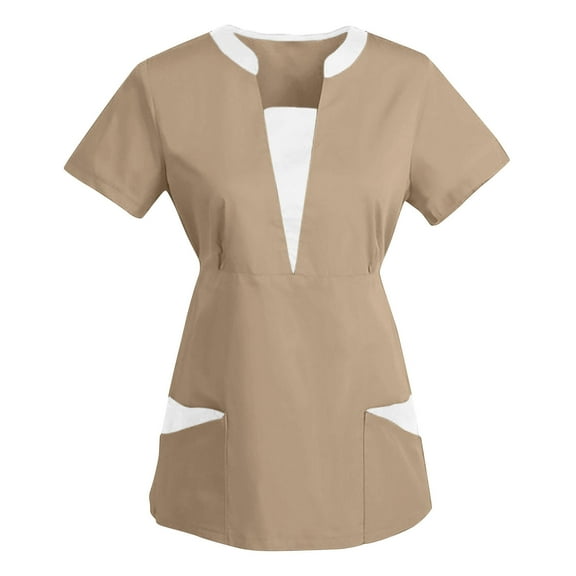 Scrubs for Women V-Neck Short Sleeve Stretch Medical Scrub Shirts Summer Slim Fit Top with Pockets