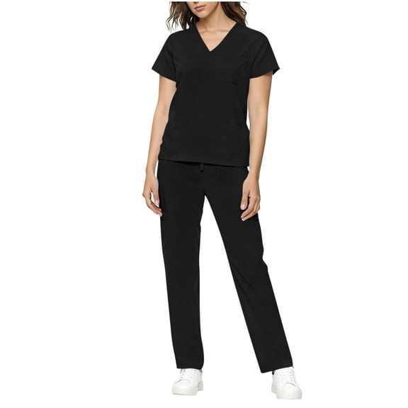 Scrubs for Women - V Neck Top and Bootcut Cargo Straight Pants with Pockets