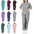 thumbnail image 1 of Scrubs for Women - V Neck Top and Bootcut Cargo Straight Pants with multi Pockets Gray XL, 1 of 4