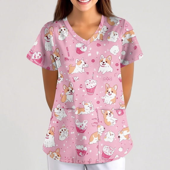 Scrubs for Women V-Neck Top with Pockets, Moisture Wicking Holiday Scrub Tops, Stretch Plus Size Nurse Uniform Shirt 3XL