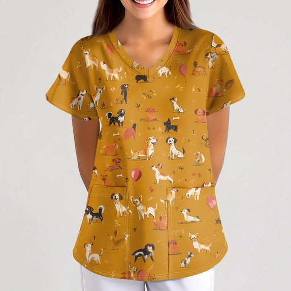 Scrubs for Women V-Neck Top with Pockets, Moisture Wicking Holiday Scrub Tops, Stretch Plus Size Nurse Uniform Shirt M