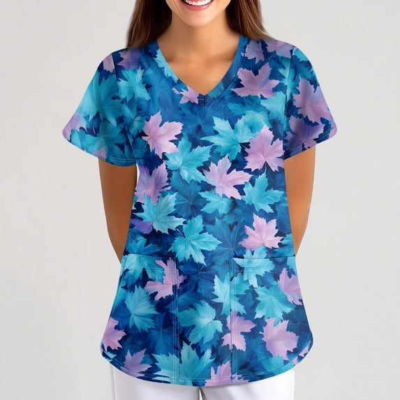 Scrubs for Women V-Neck Top with Pockets, Moisture Wicking Holiday Scrub Tops, Stretch Plus Size Nurse Uniform Shirt