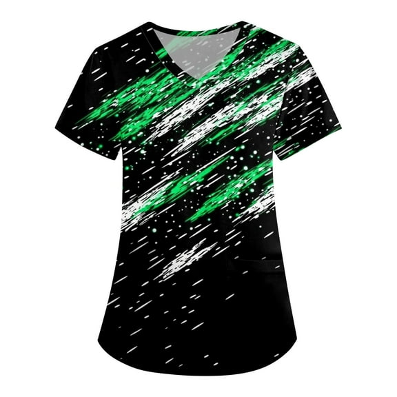 Scrubs for Women,Women's Floral Printed Scrub Tops - V-Neck Stretch Fabric with Utility Pockets - Black - S