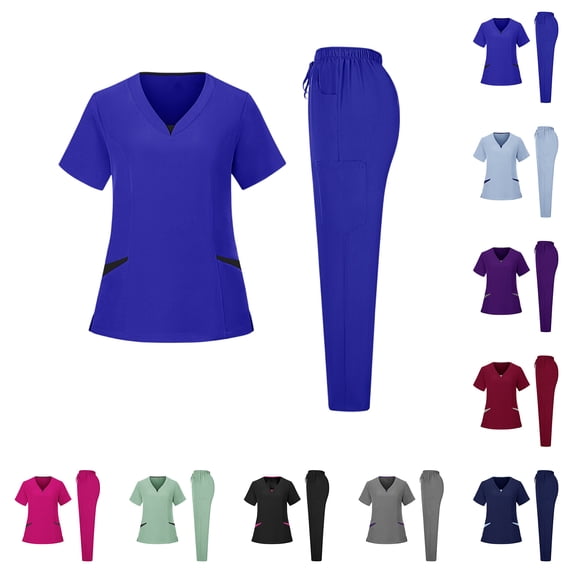 Scrubs for Women and Men Set – Medical Uniform, Binding Top and Drawstring Pants Scrub Sets Hot Pink M