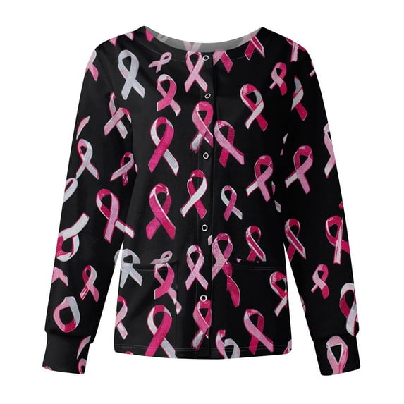 Scrubs for Women with Pockets, Moisture Wicking Holiday Scrub Tops, Stretch Plus Size Nurse Uniform Shirts Breast Cancer Awareness Pink S