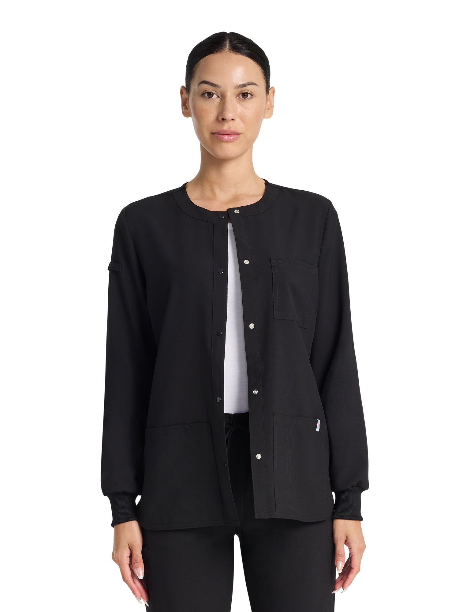 Fashion Seasonal Stretch Snap Warm-up Jacket, Sizes XS-3XL