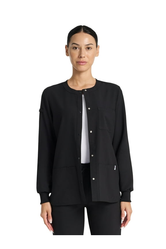 Fashion Seasonal Stretch Snap Warm-up Jacket, Sizes XS-3XL