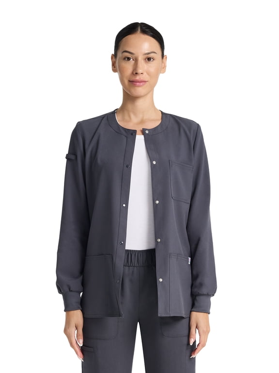 Fashion Seasonal Stretch Snap Warm-up Jacket, Sizes XS-3XL