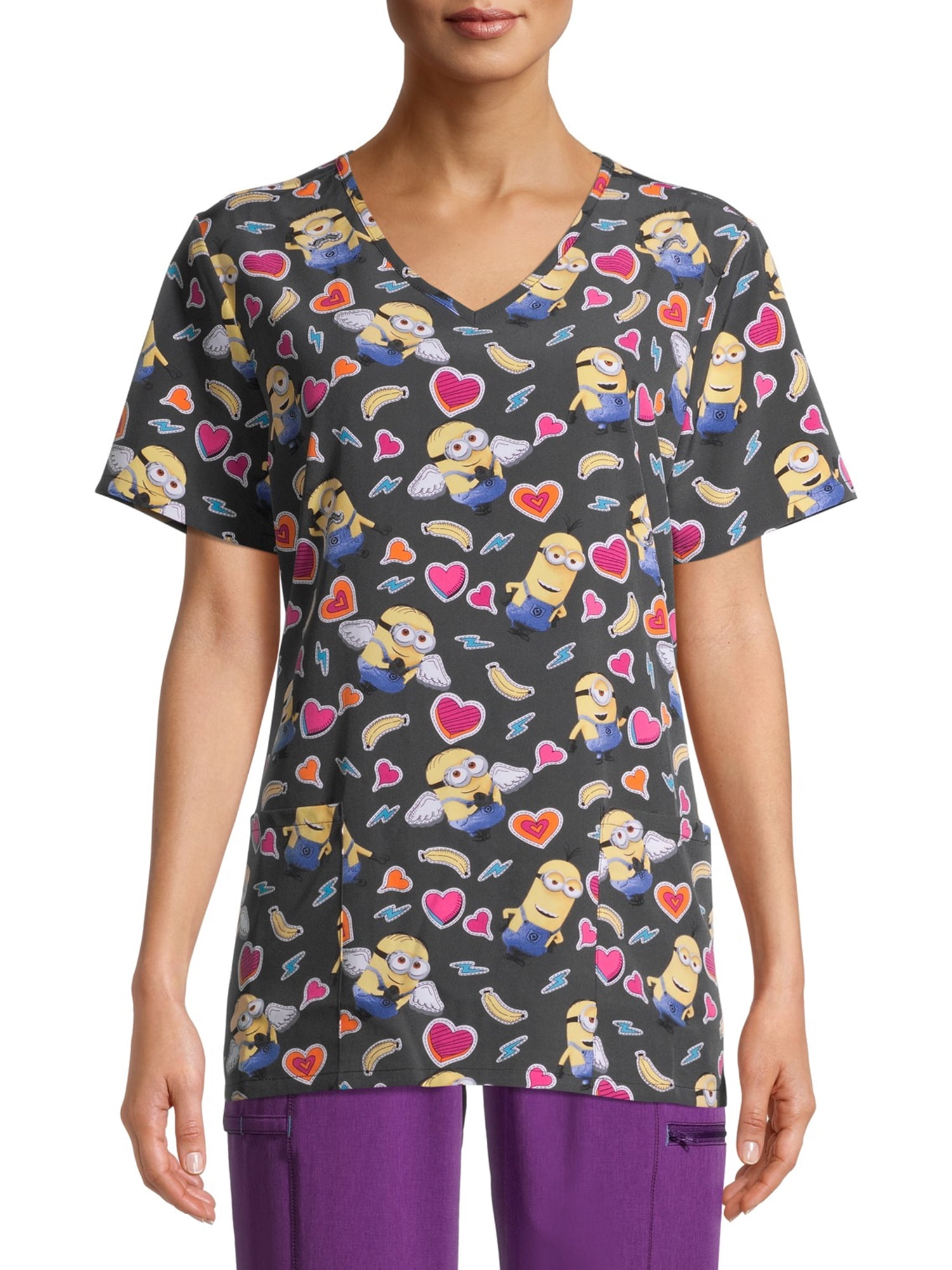 完売SS24 FCRB MINIONS S/S PRACTICE TOP Scrubstar Minions women's V-Neck Print Scrub Top - Polyester