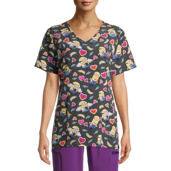 Scrubstar Minions "Love My Minions" Women's V-Neck Print Scrub Top