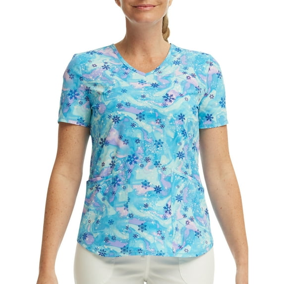 Scrubstar Women's Aurora Snowflakes V-Neck Print Scrub Top WM42T738GC