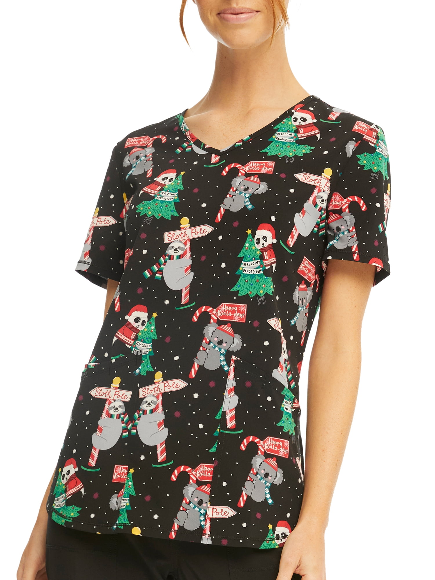 Scrubstar Women's "Christmas Creatures" VNeck Print Scrub Top