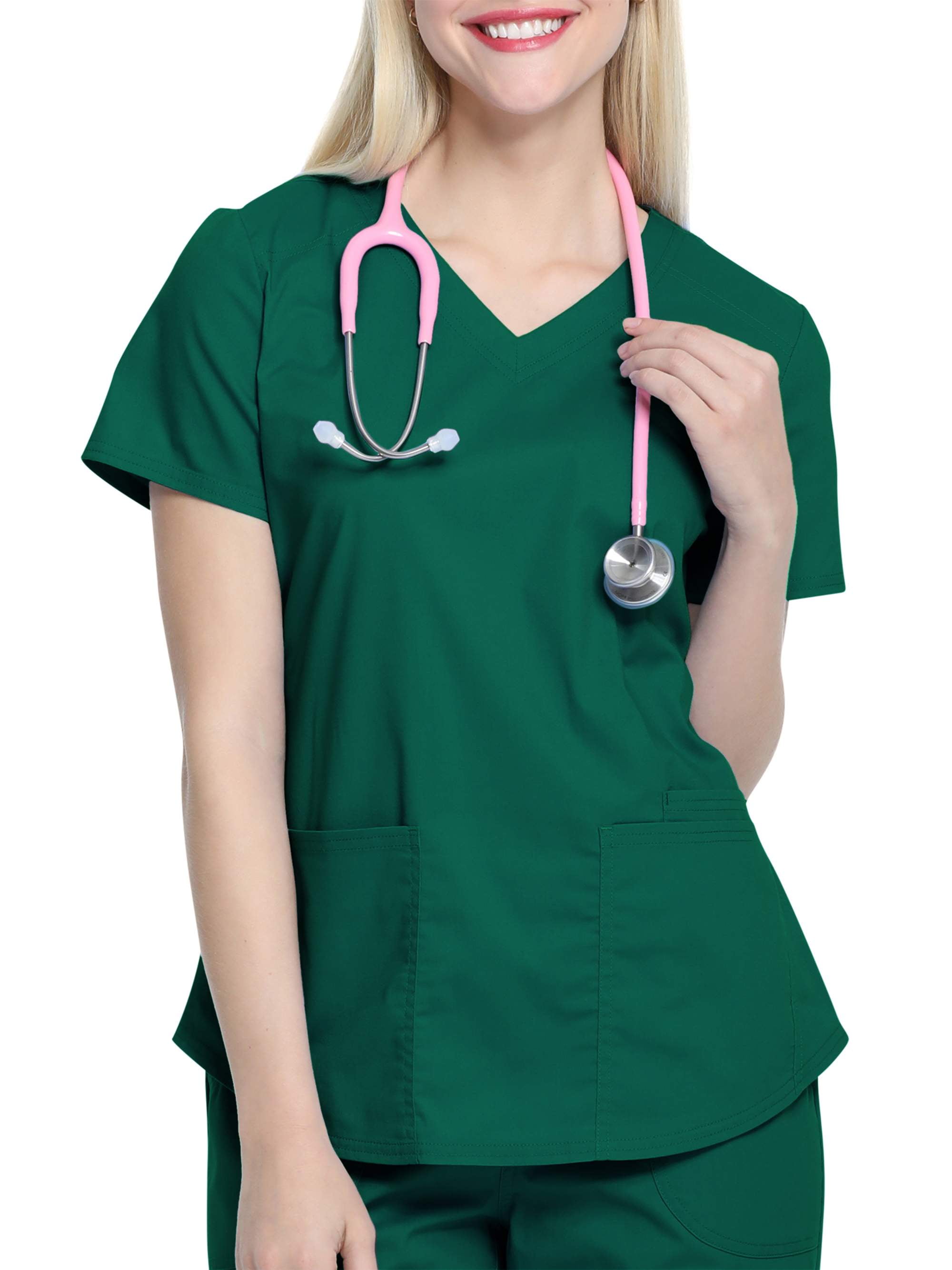 Scrubstar Women's Core Essentials VNeck Scrub Top with Rounded Hem