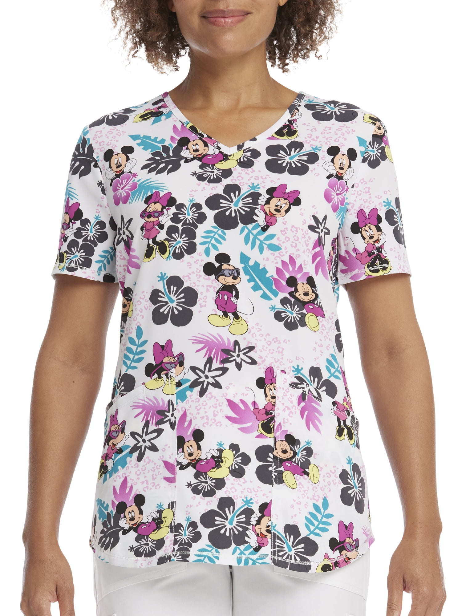 Scrubstar Women's Disney Mickey "Love in Summer" VNeck Print Scrub Top