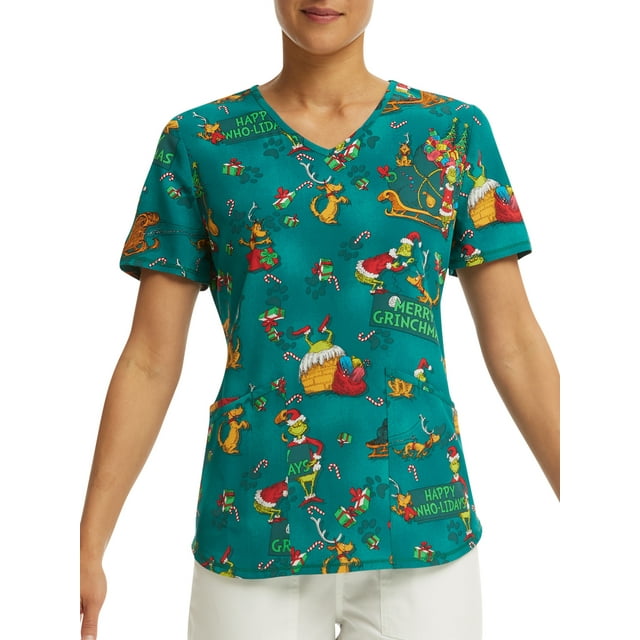 Scrubstar Women's Dr. Suess Merry Max VNeck Print Scrub Top WM42T745LA