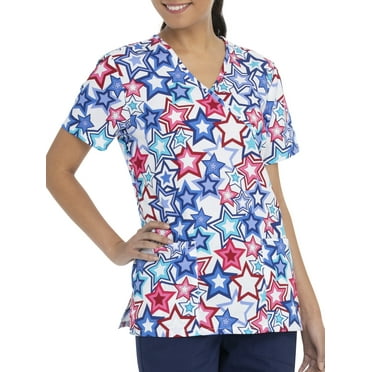Signature Collection Women's V-Neck Scrub Top with Embroidery Accent ...