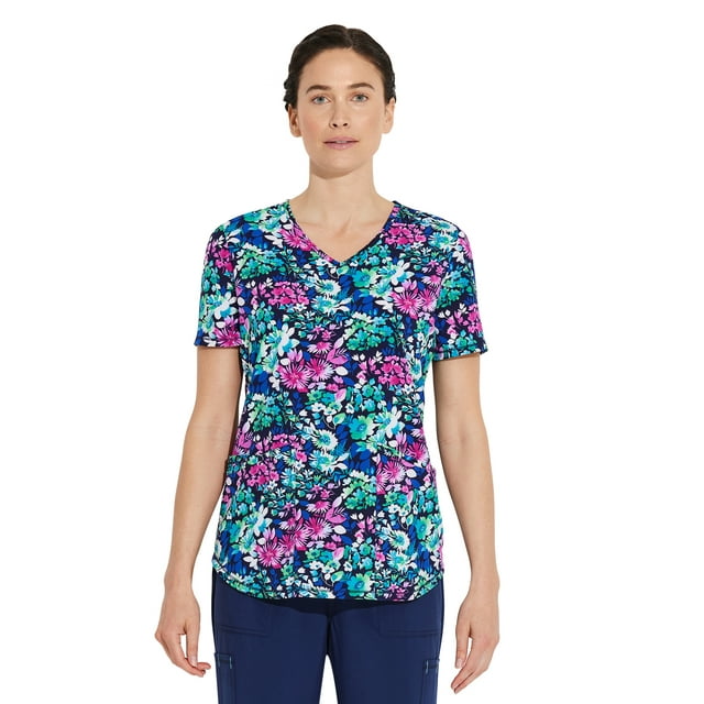 Scrubstar Women's Floral Print VNeck Scrub Top