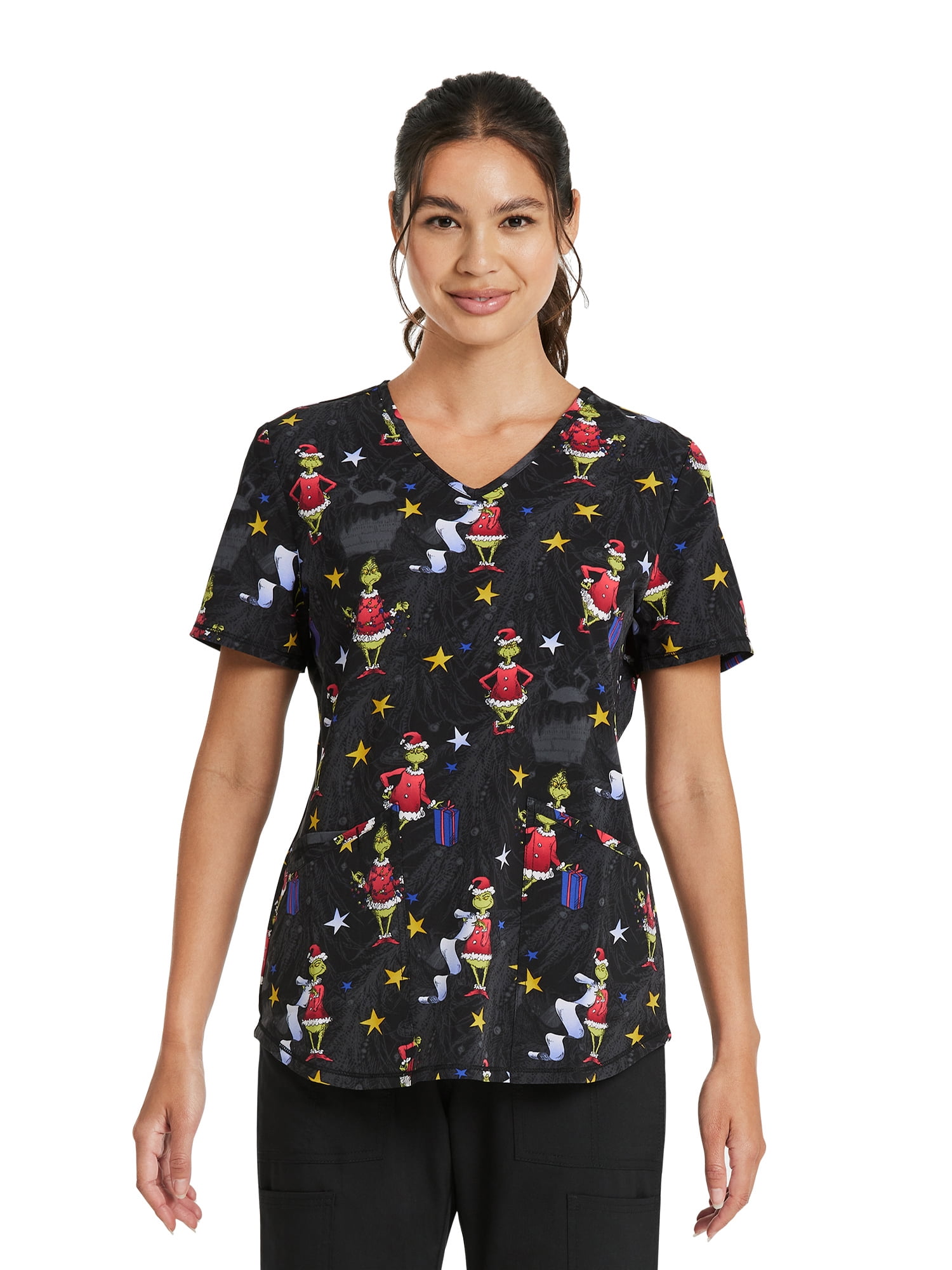 Scrubstar Women's Grinch Happiness Scrub Top, Sizes S3X