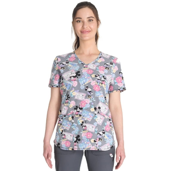 Scrubstar Women's Holiday Travel V-Neck Print Scrub Top, Sizes XS-3XL