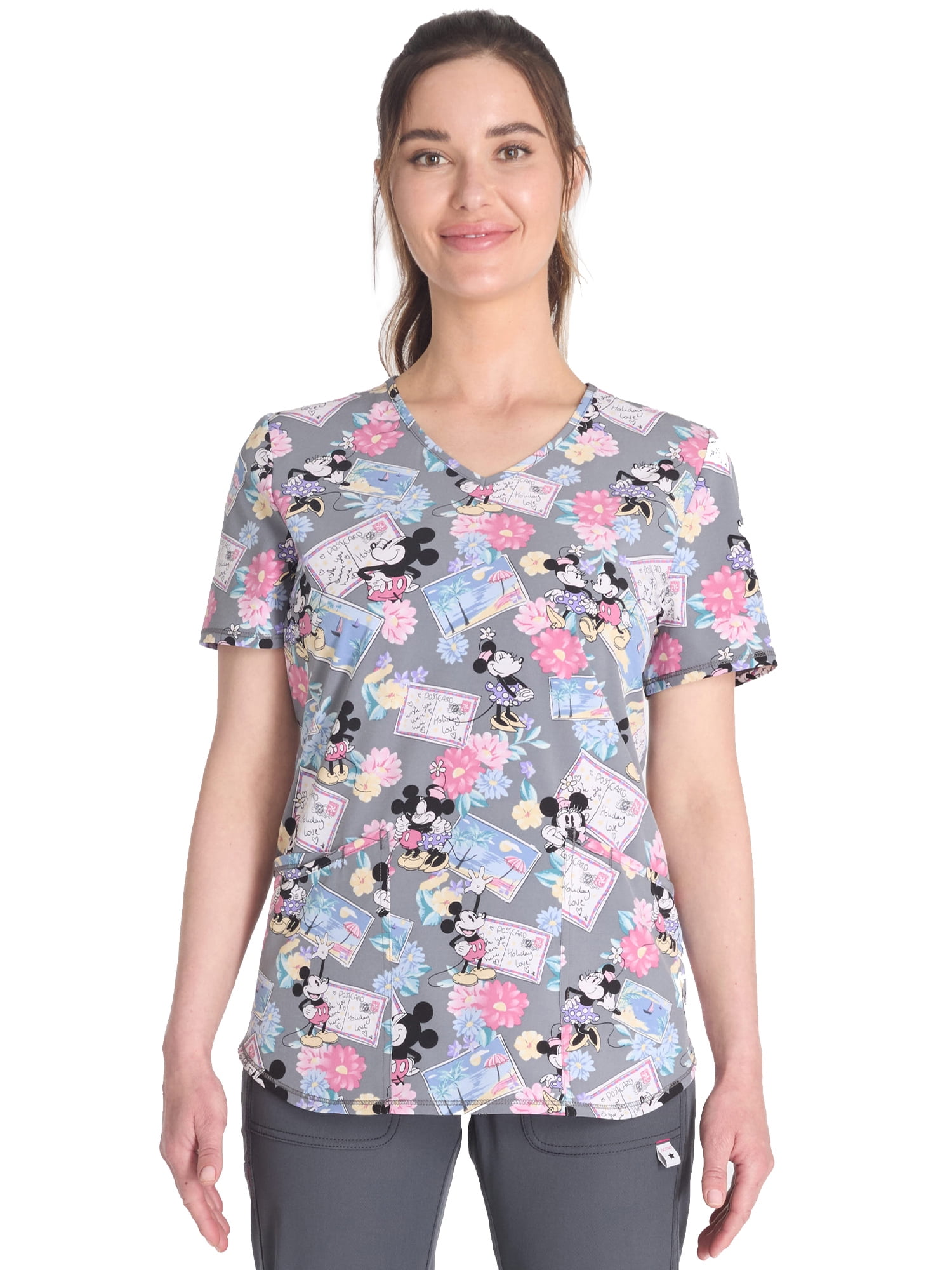 Scrubstar Women's Holiday Travel VNeck Print Scrub Top