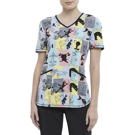 Scrubstar Women's Looney Toons "My Tunes" V-Neck Print Scrub Top