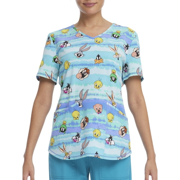 Scrubstar Women's Looney Tunes "Tie Dye Toons" V-Neck Print Scrub Top WM22T745LA