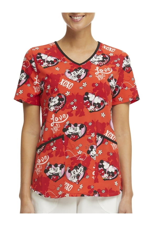 Women's "Mickey Forever" V-Neck Print Scrub Top WM12T745LA