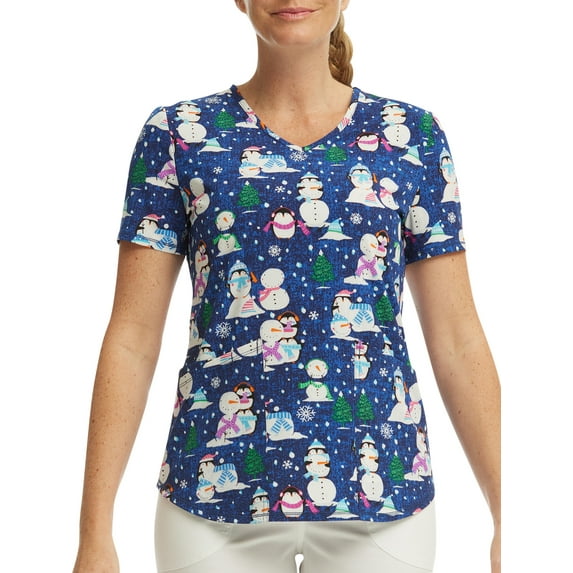 Scrubstar Women's Penguin Playtime V-Neck Print Scrub Top WM42T738GD