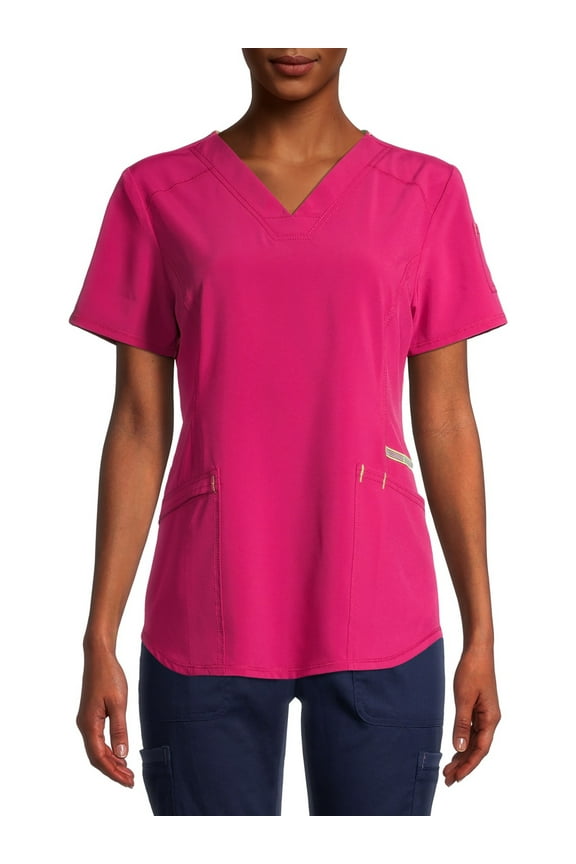 Women's Seasonal Solid Contrast V-Neck Scrub Top