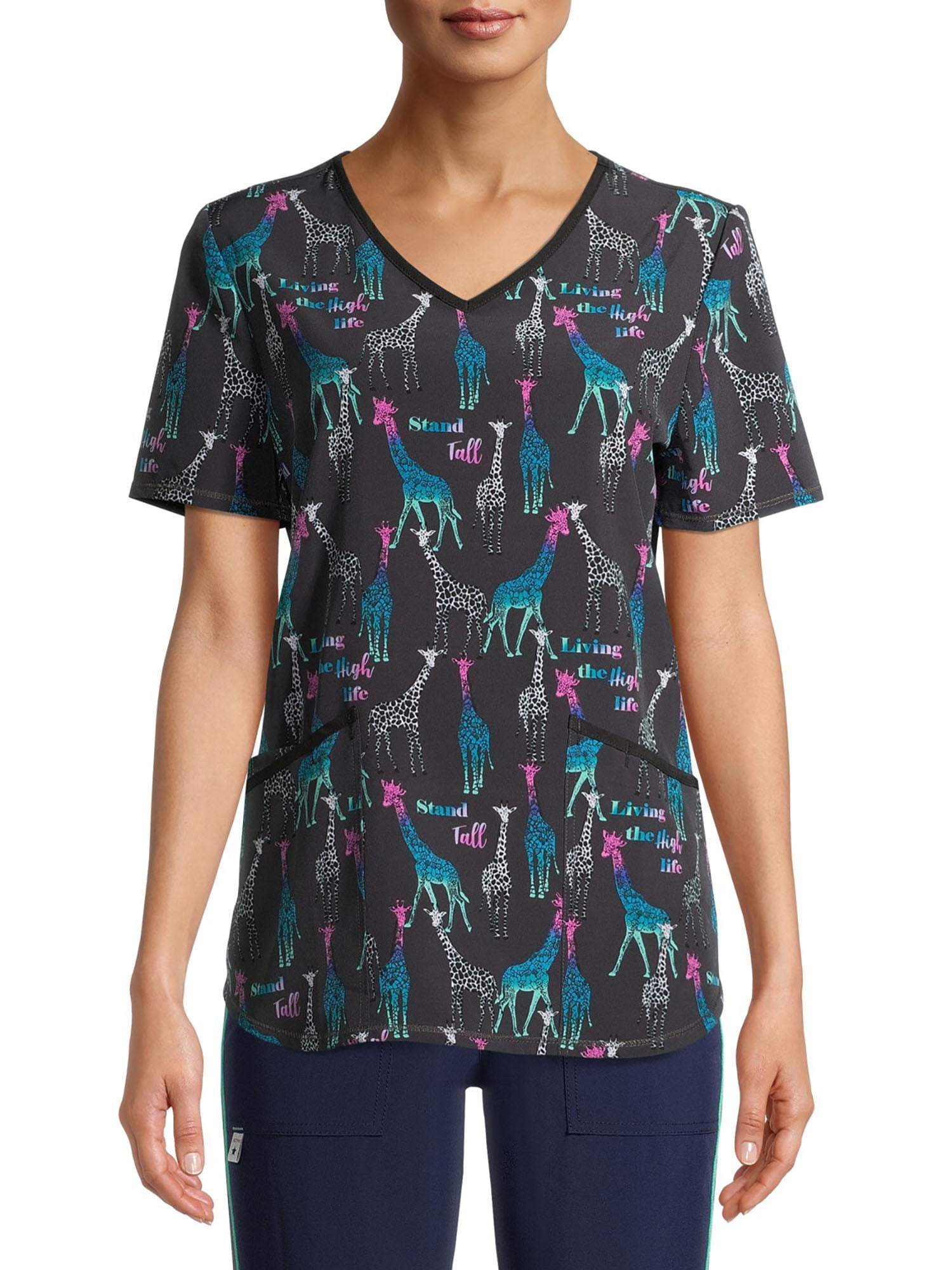 Scrubstar women's Stand Tall V-Neck Print Scrub Top