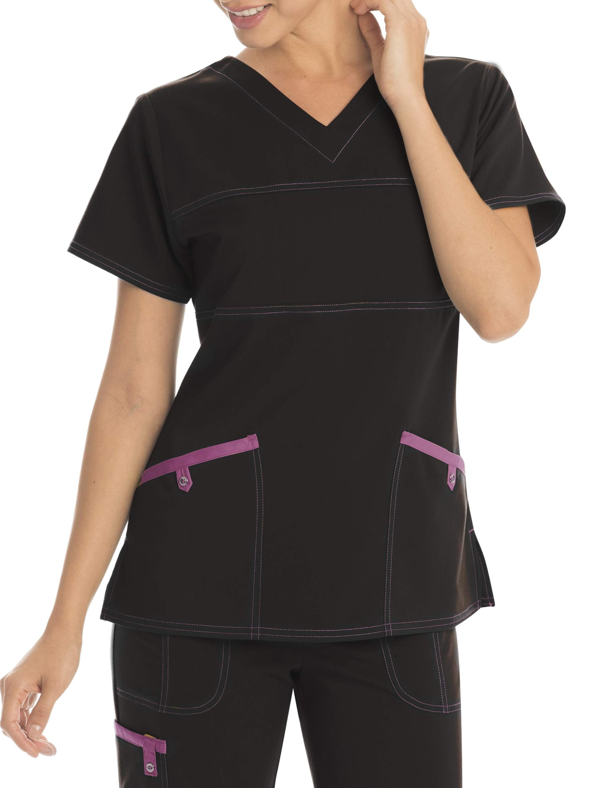 Scrubstar Women's Stretch Twill Color Accent VNeck Scrub Top