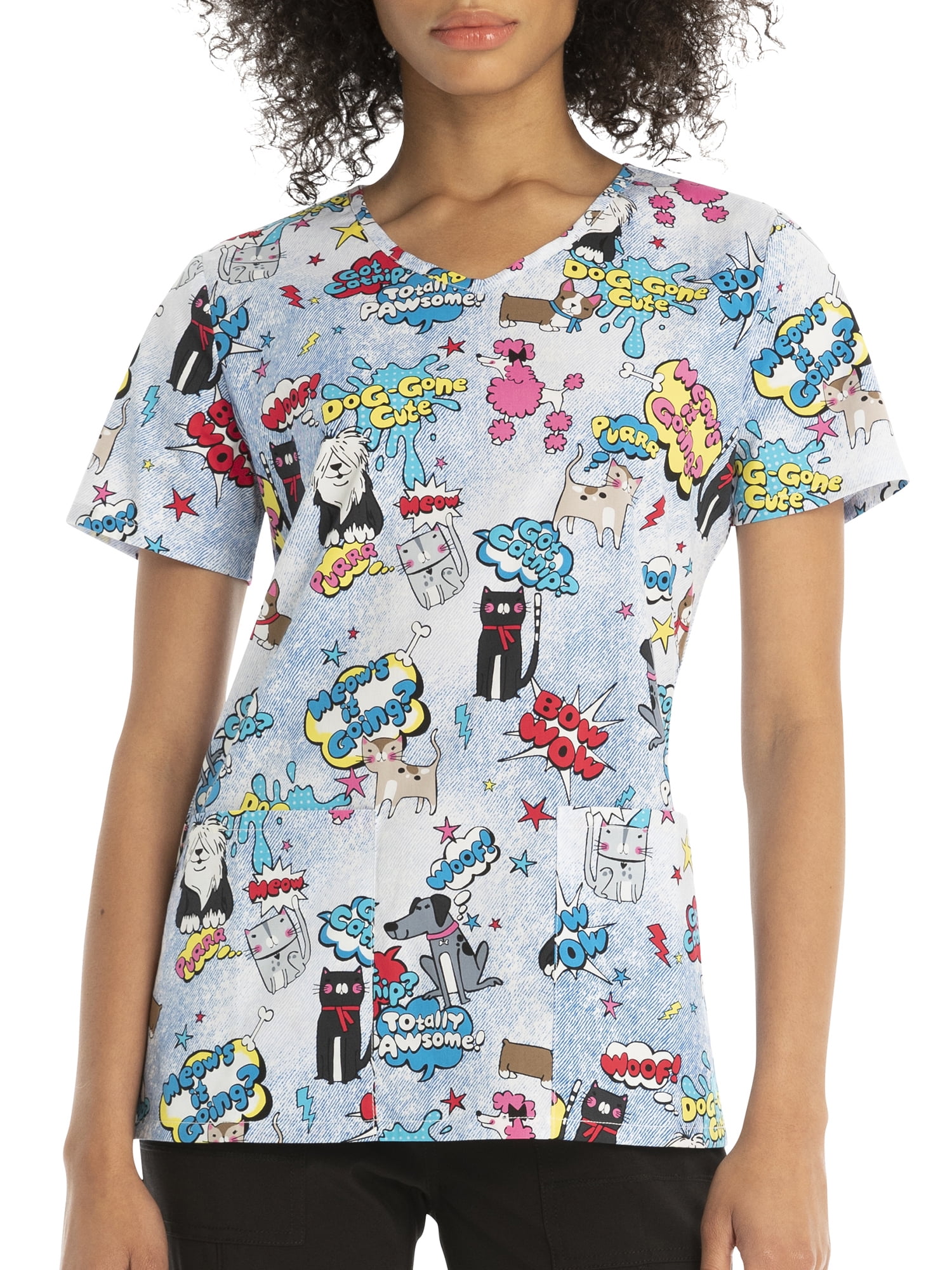 Scrubstar Women's "Totally Pawsome" Printed VNeck Scrub Top